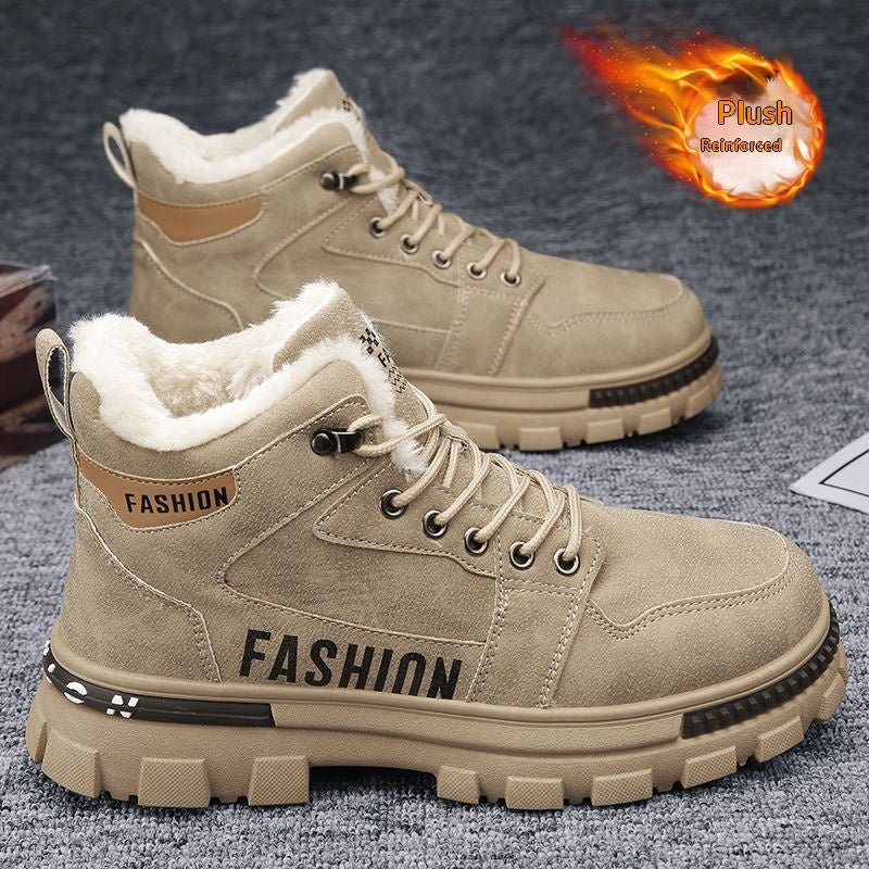 Chaussures de coton chaudes et épaisses doublées de polaire pour hommes
