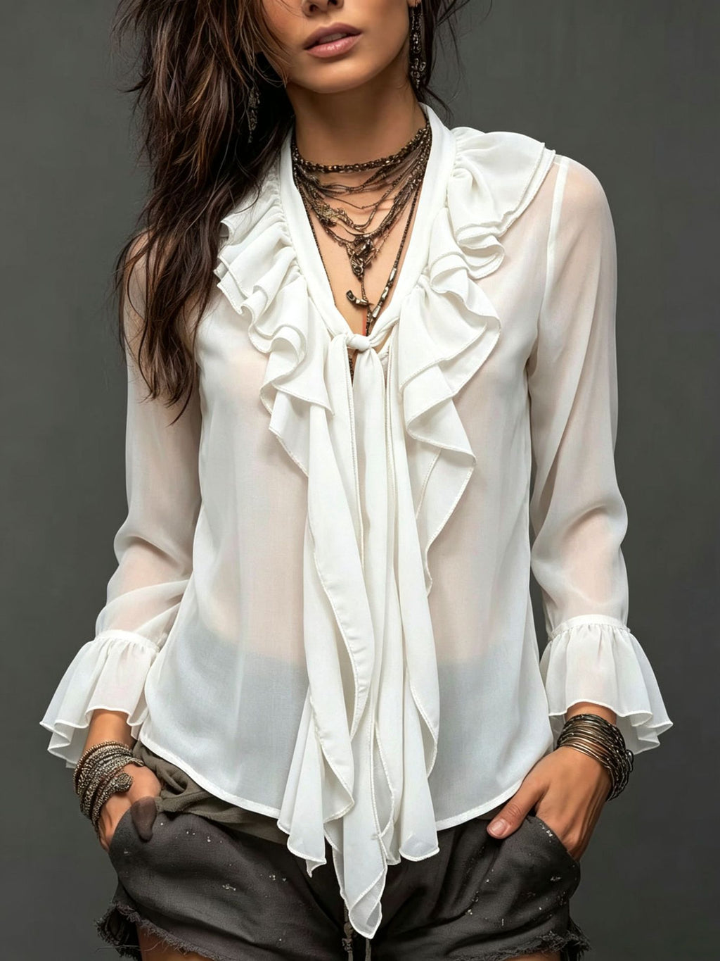 Bohemian Chiffon Voir à travers Blouse volante pour les femmes