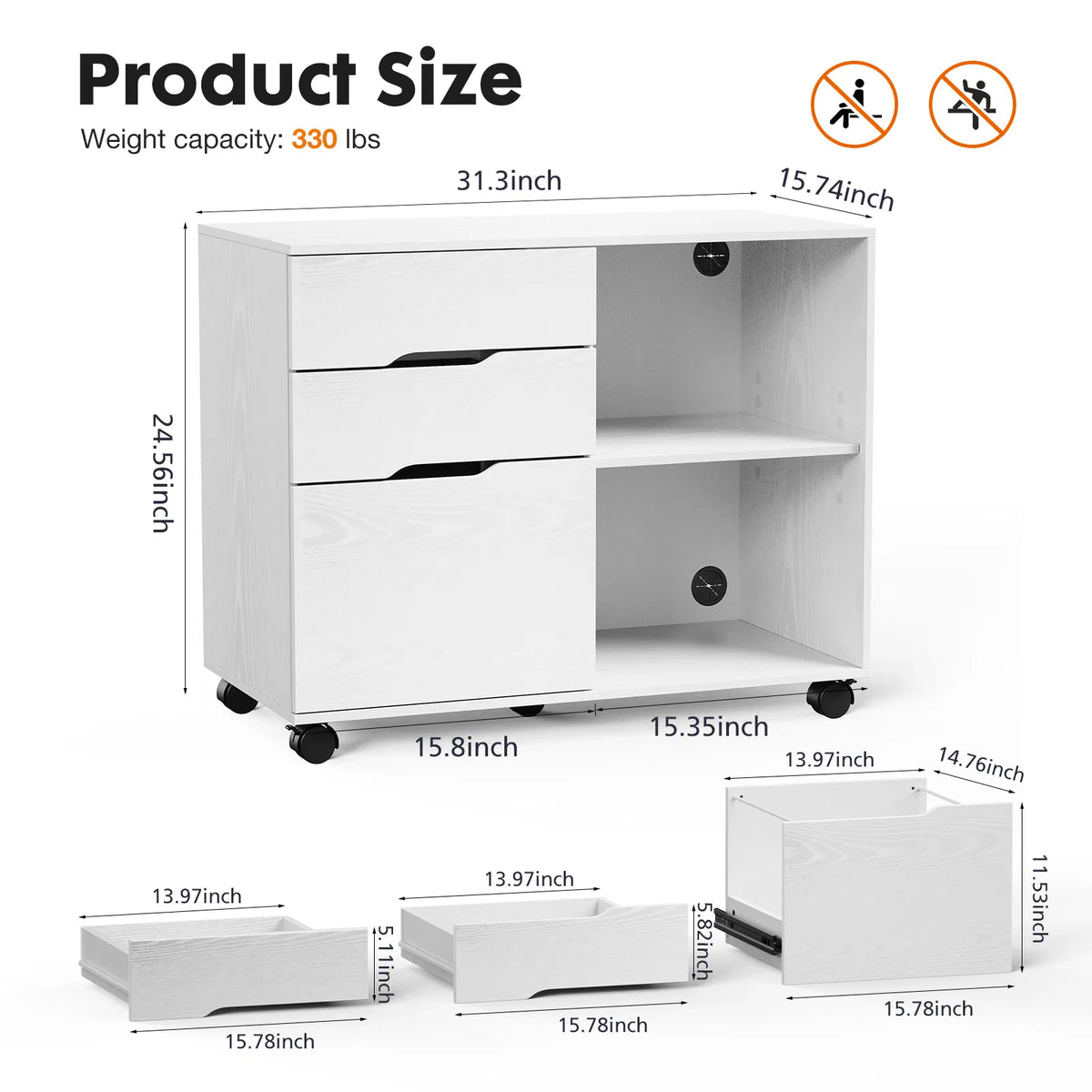 3 tiroirs Mobile Rolling Lateral File Cabinet pour le bureau et la chambre d'enfants