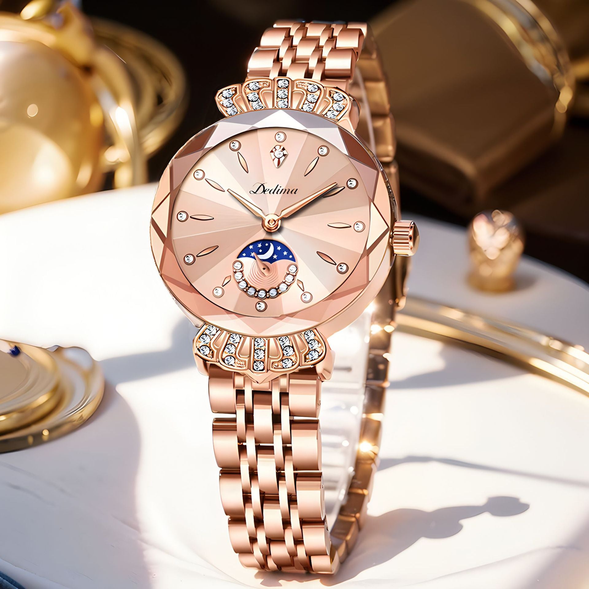 Femmes Diamant-embelli résistant à l'eau Bracelet en acier Casual Luxury Watch