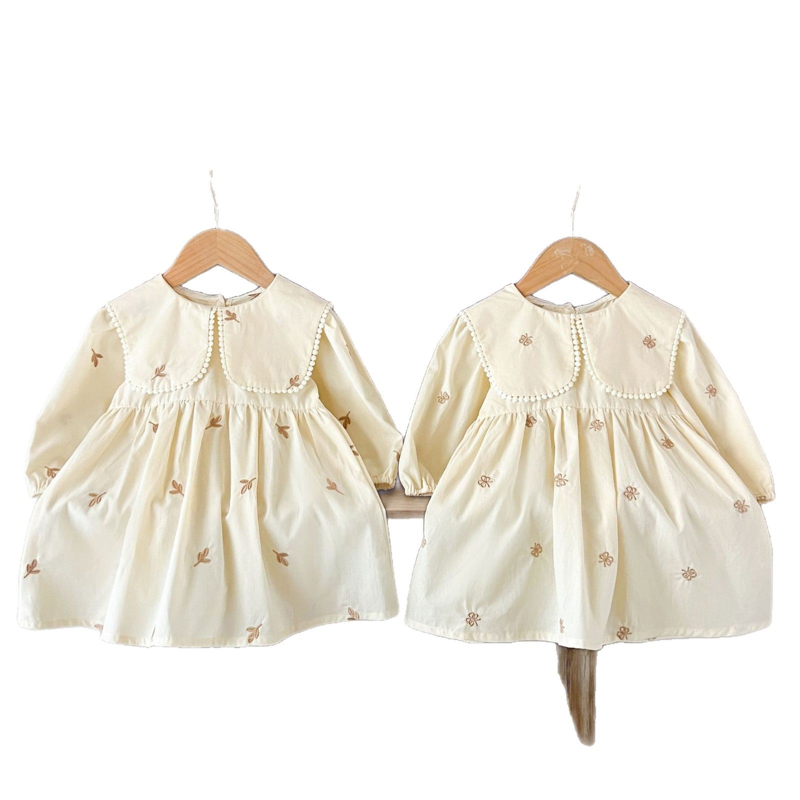 Filles Papillon et Leaf Brodé Lapel Robe à manches longues