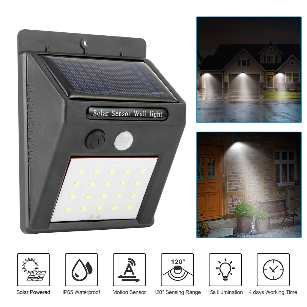 1Pc Solar Light 20 LEDs Outdoor PIR Motion Sensor Lights IP65 Waterproof 120 Degree Sensin