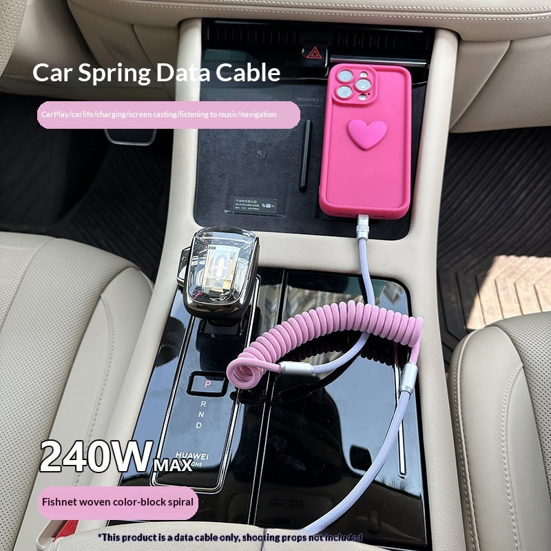 Two-tone Braided Spring Data Cable for In-Car CarPlay