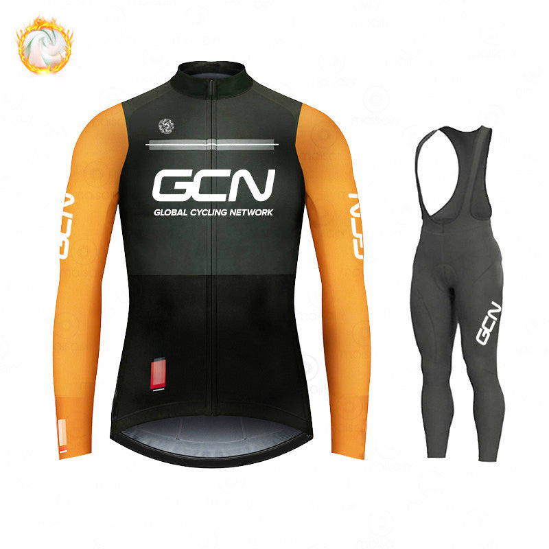 GCN Fleece Long Sleeve Cycling Jersey Cycling Jersey Running Winter Series
