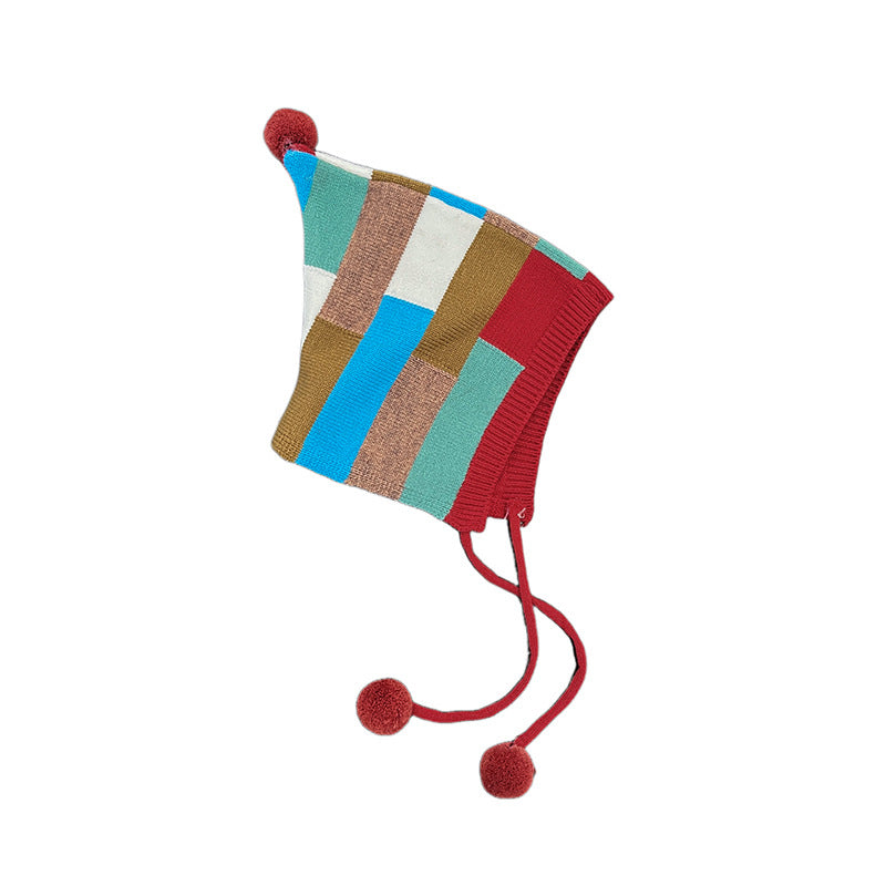 Pantalon et chapeau rouge couleur contrastant tricoté de l'année trois pièces