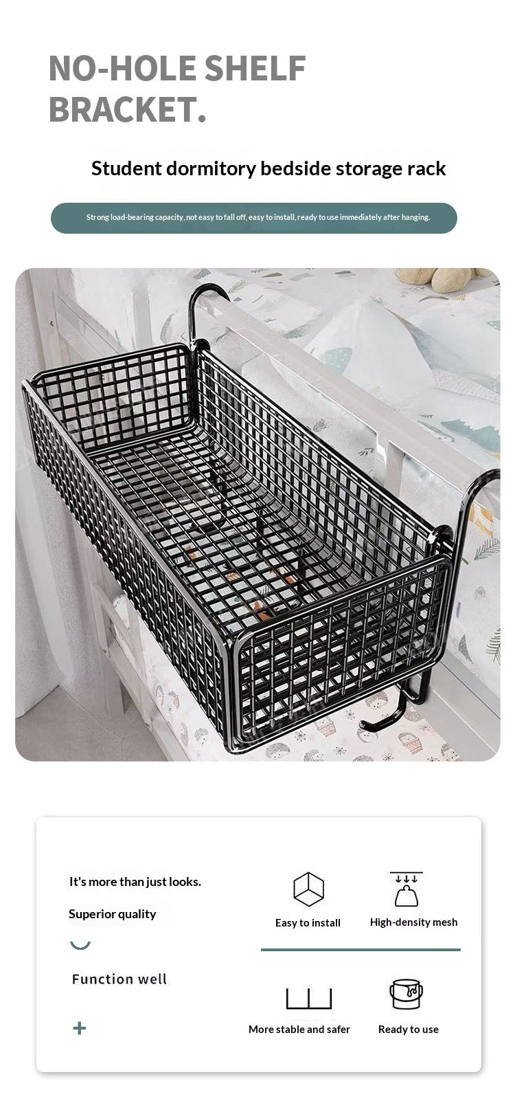 Panier suspendu côté lit avec rack de rangement Crochets