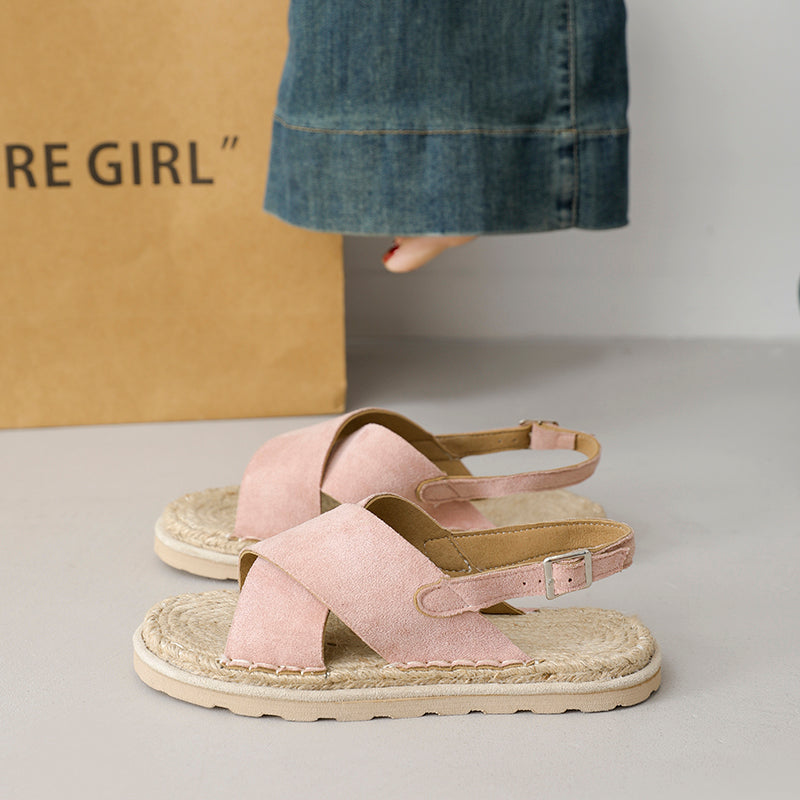 Femmes Boho Vacances Crisscross Wrap Suede Espadrille Sandales correspondant Casual Daily
