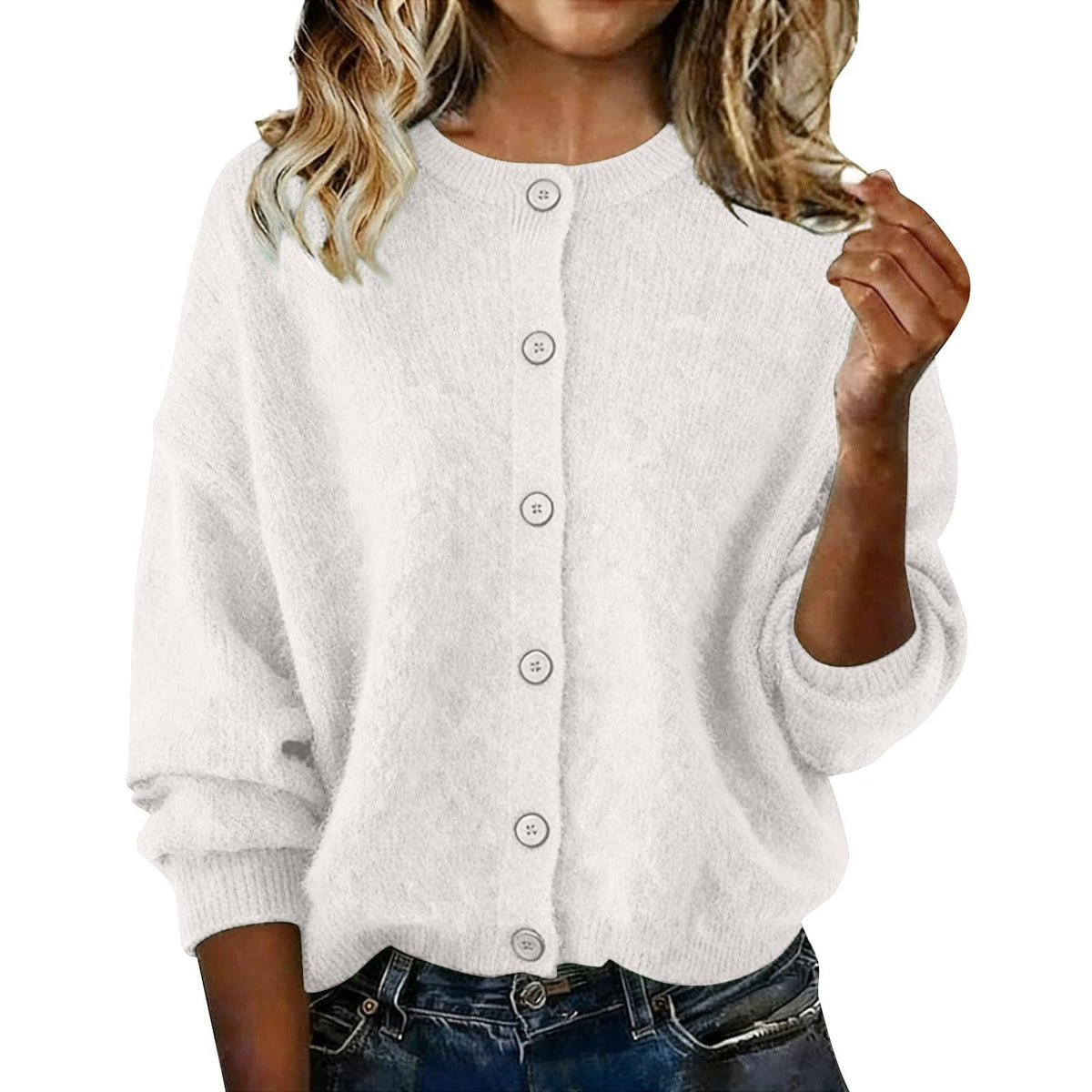 European and American Autumn and Winter Women's Knitted Round Neck Solid Color Long-Sleeved