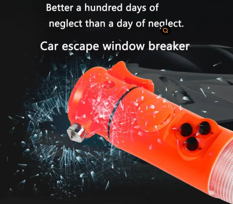 Hammer multifonctionnel rouge et jaune pour la sécurité automobile avec lampe de poche