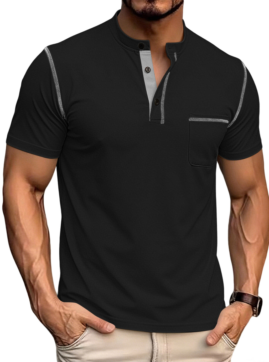 Col Henley pour hommes à la frontière