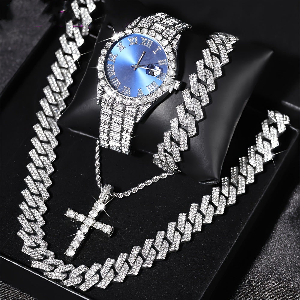 Diamond Ceinture en acier de luxe Quartz montre bracelet cubain