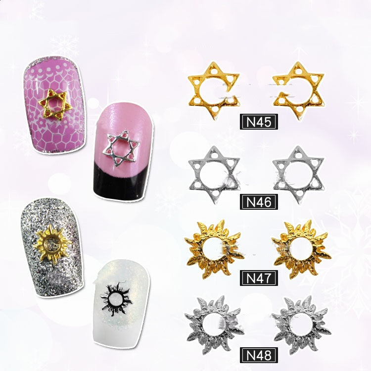Décorations d'art à ongles en métal hexagone creux