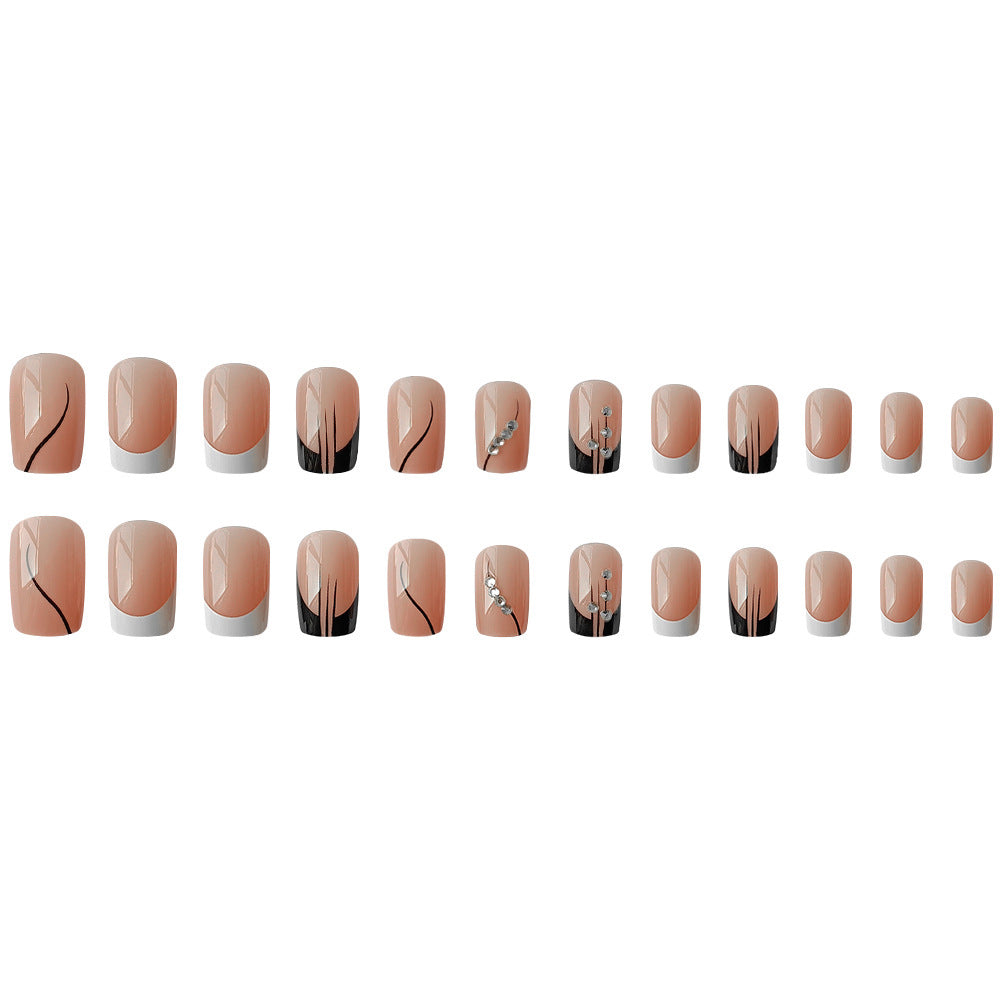 Améliorez votre style 24 pièces long carré pièces de ongles artificiels avec des bandes françaises élégantes