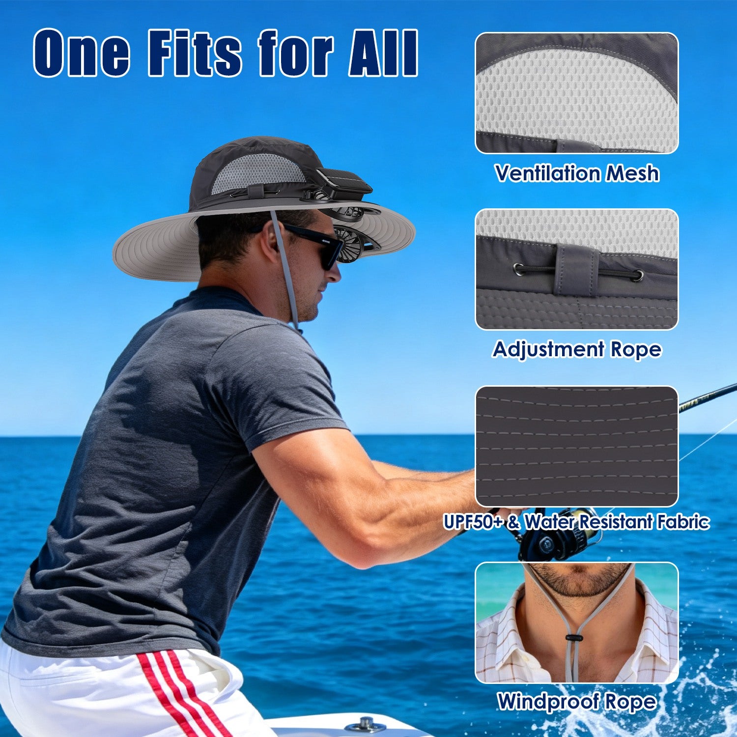 1Pc 2 En 1 Solar Fan Hat UPF50 Chapeau de soleil avec ventilateurs large Brim Chapeau de pêche avec couverture de visage Nec