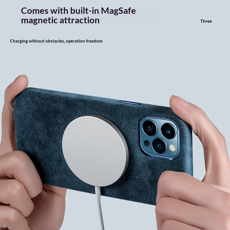 Étui de téléphone en cuir de charge magnétique haute de gamme Suede