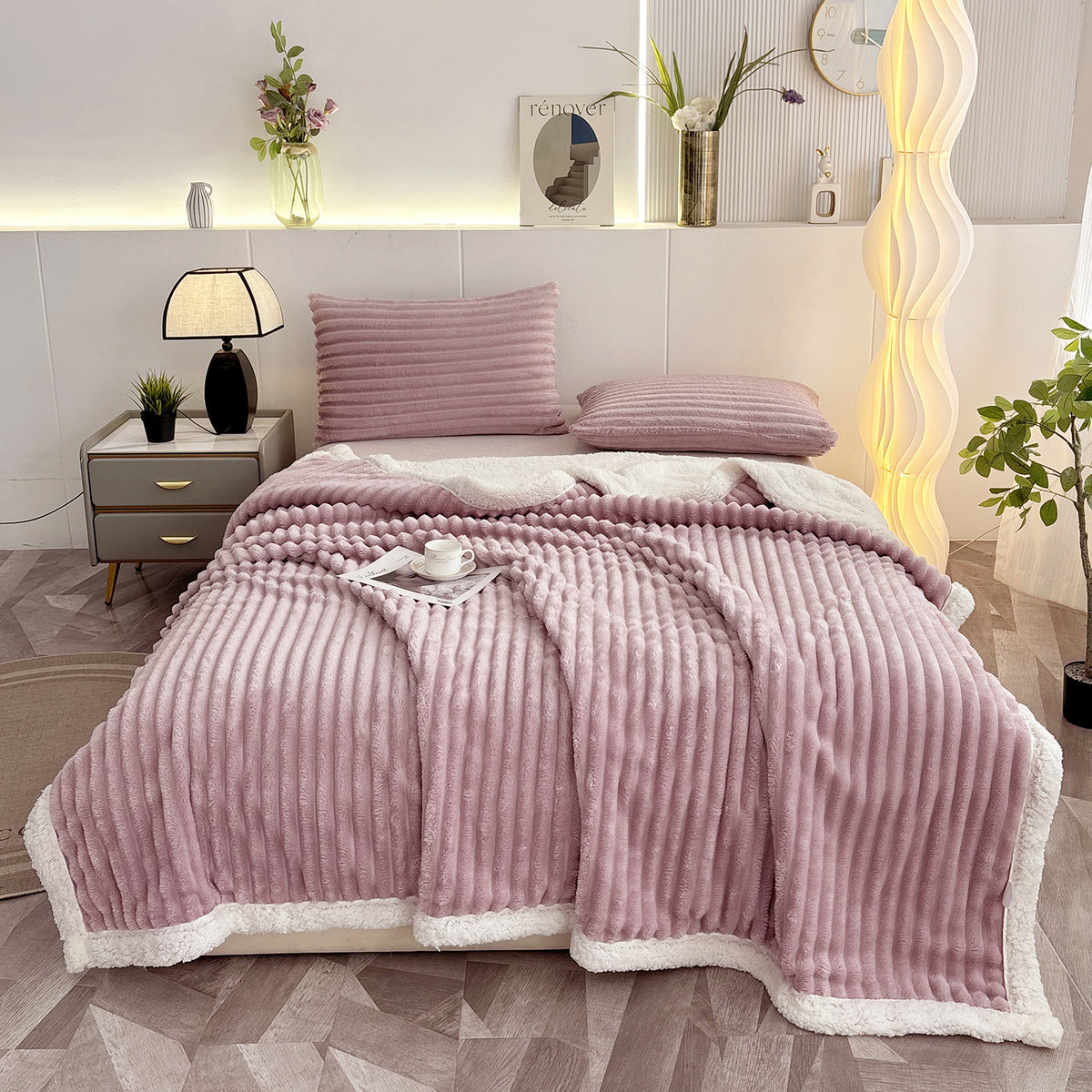 Couverture à double couche en lambswool rayé