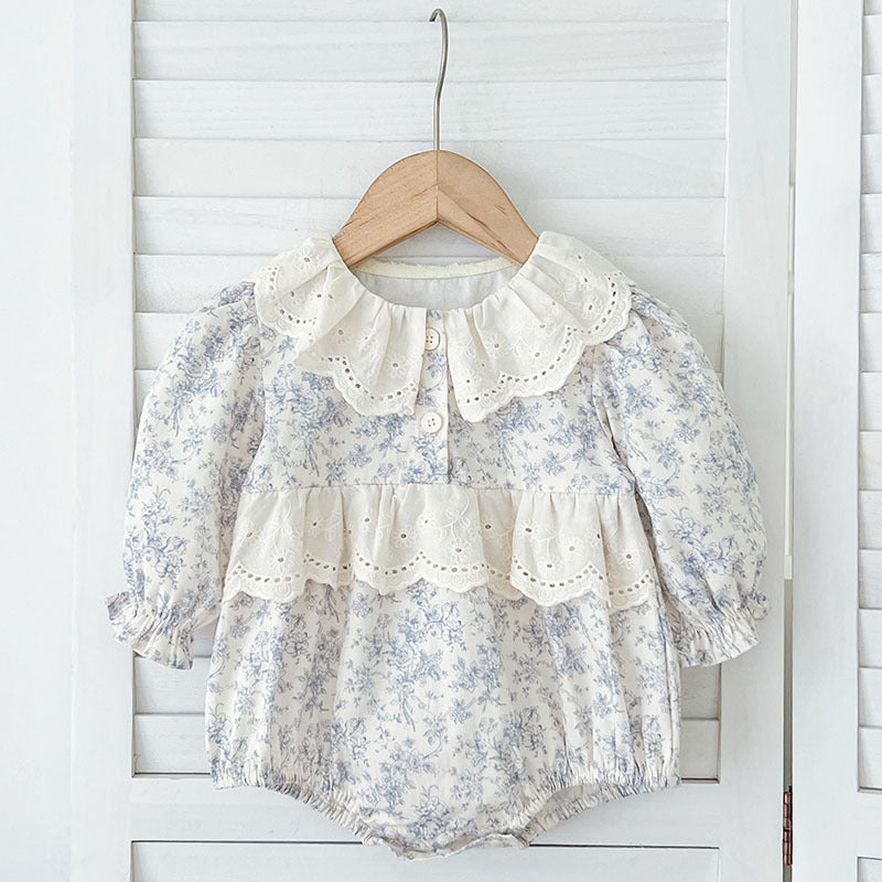 Bébé Floral-print Rond-cou à manches longues Onesie