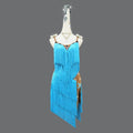 Robe fringée haut de gamme pour les concours professionnels de danse latine en bleu