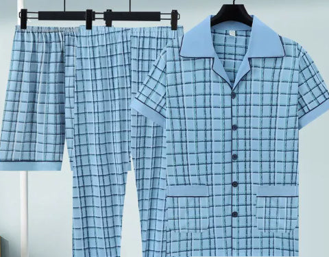 Men's pure cotton three-piece pajama set