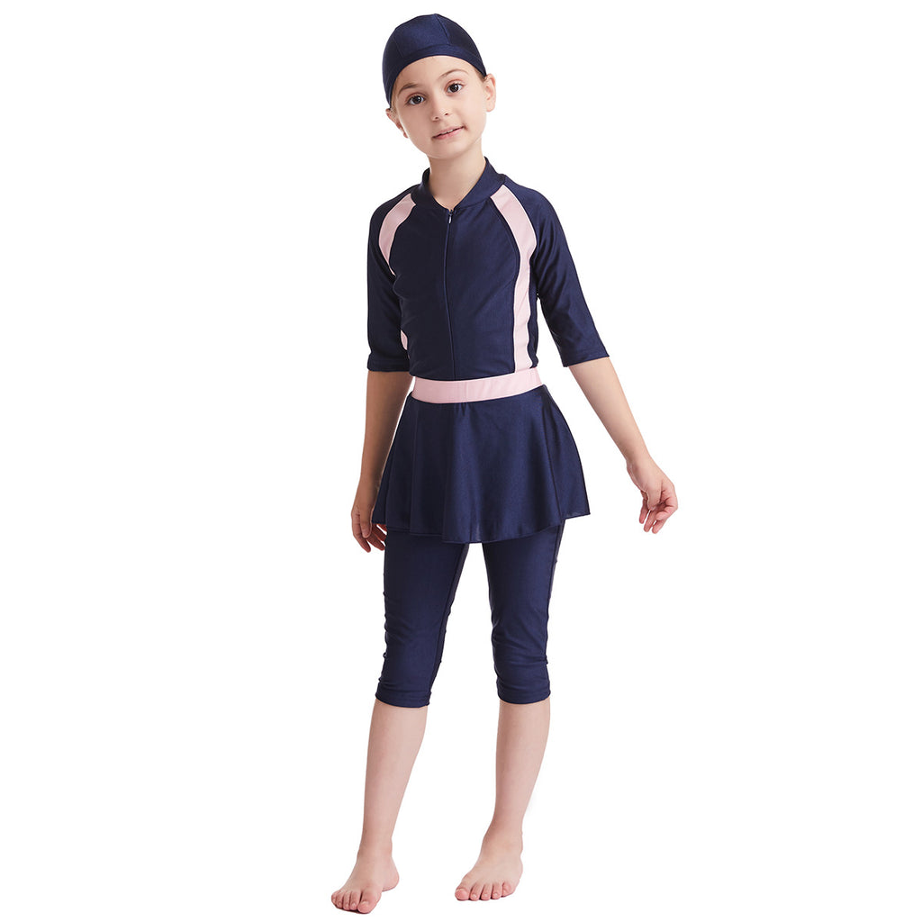 Maillot de bain conservateur couleur solide pour filles