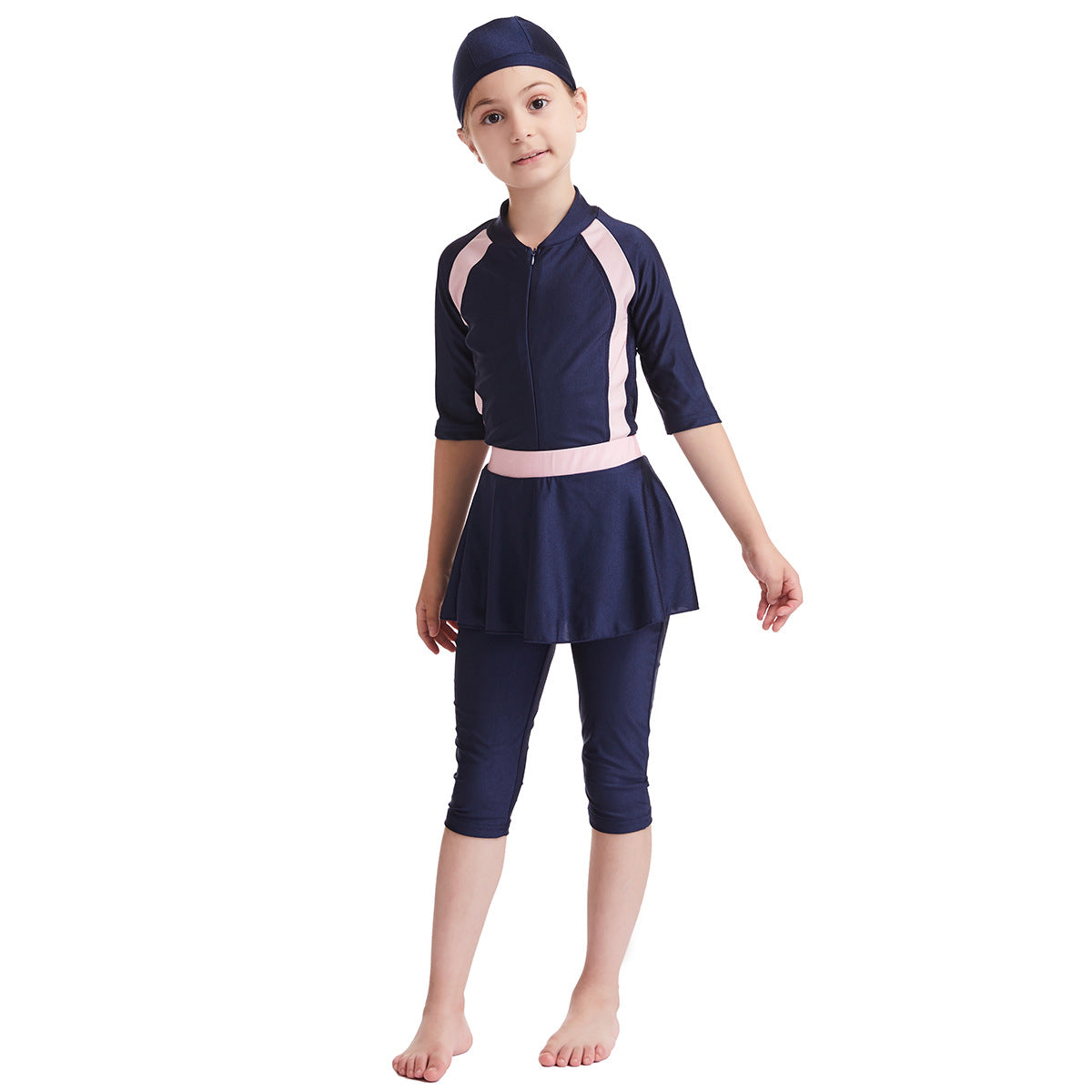 Maillot de bain conservateur couleur solide pour filles