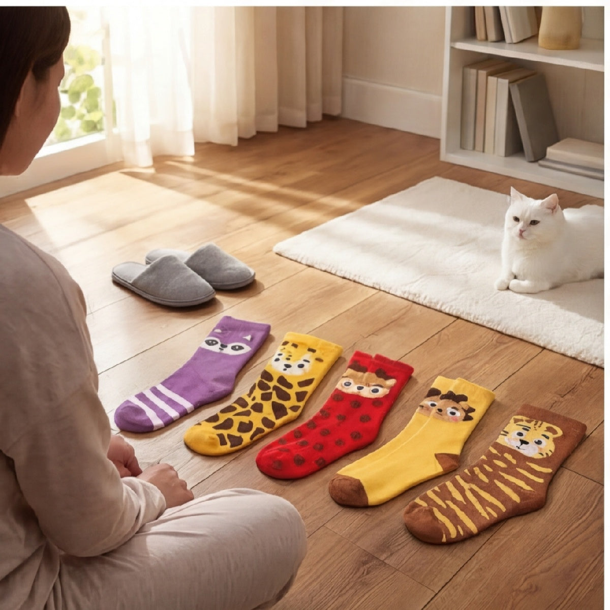 5 paires de chaussettes pour femmes avec des modèles animaux – Chaussettes d'équipage mignons avec tigre