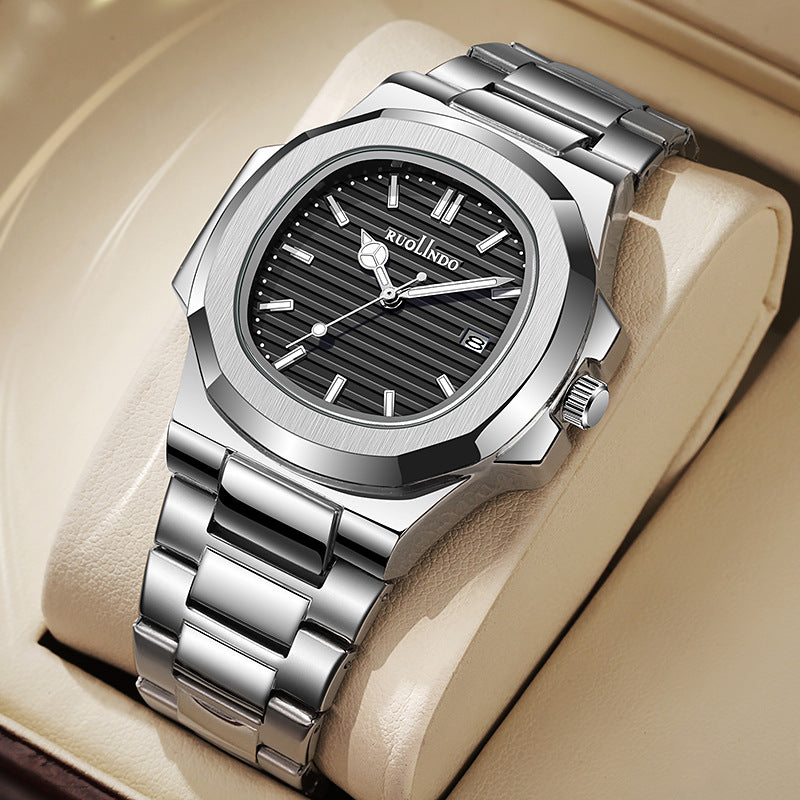 Double calendrier Avancé en acier inoxydable Lumineux hommes montre