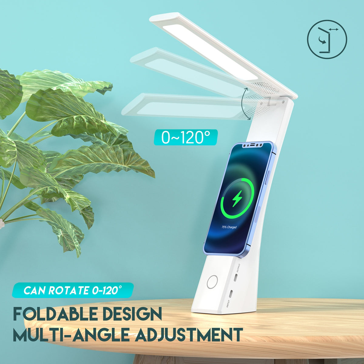 Lampe de table pliable en plastique sans fil Support de charge Personnalisé Multifonctions créatives