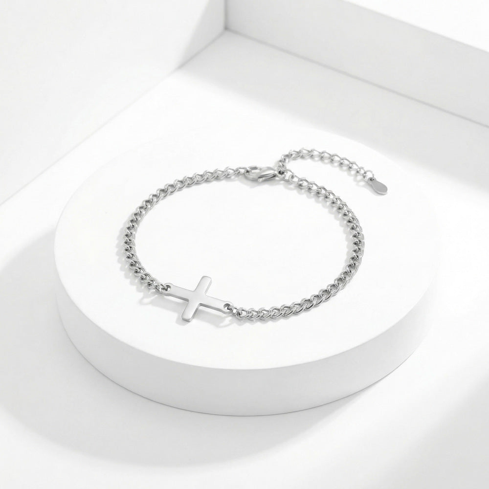 Smooth-surface Cross Pendentif Bracelet femme réglable