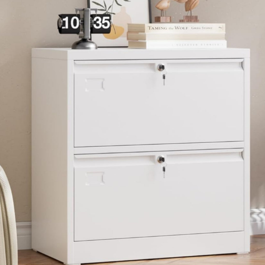 2 tiroirs en métal Cabinet de fichiers latéraux avec 2 cabinet de dépôt large serrure pour lettre juridique Hangi