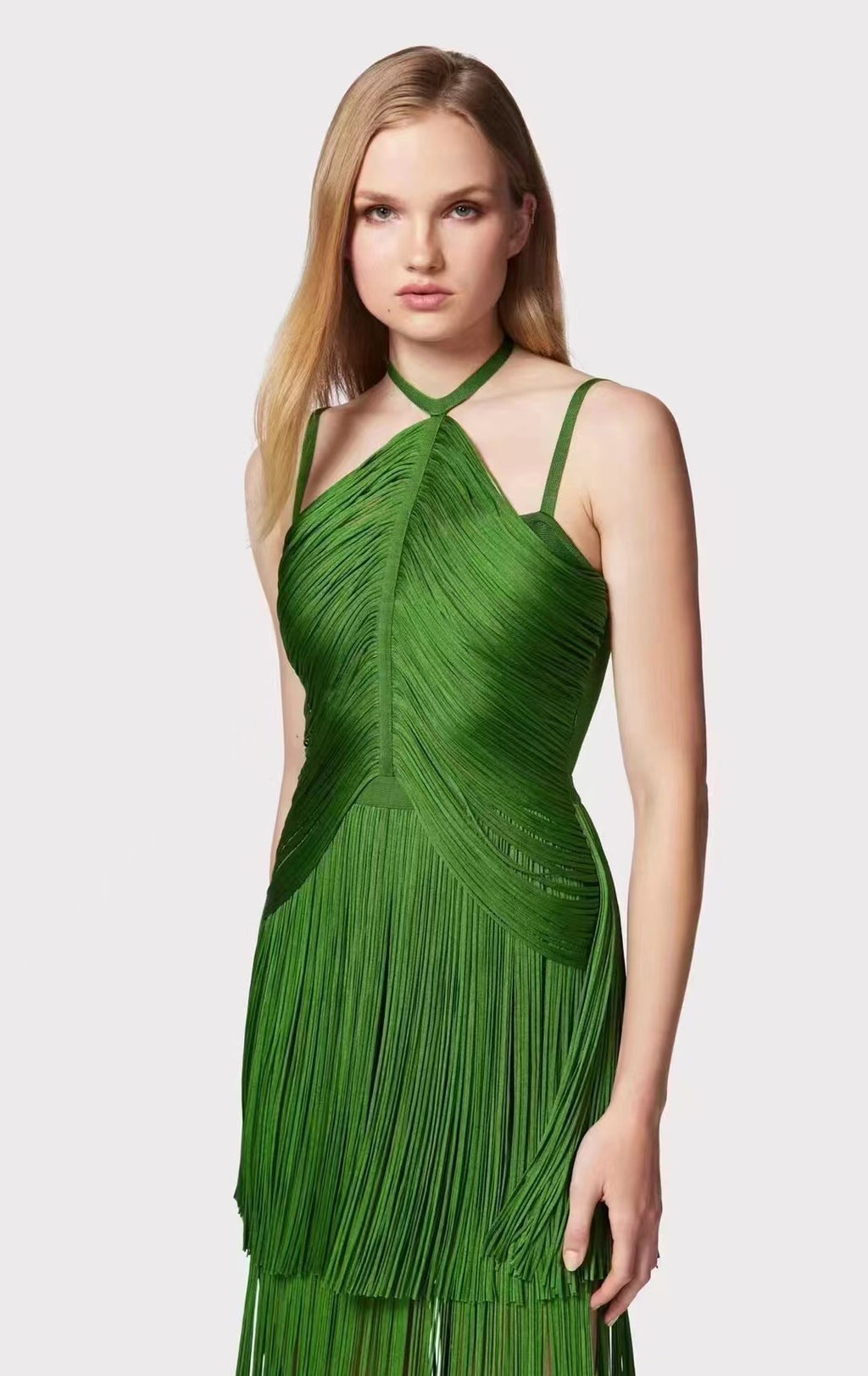 Green Halter Spaghetti Straps Tassel Diner Ball Robe