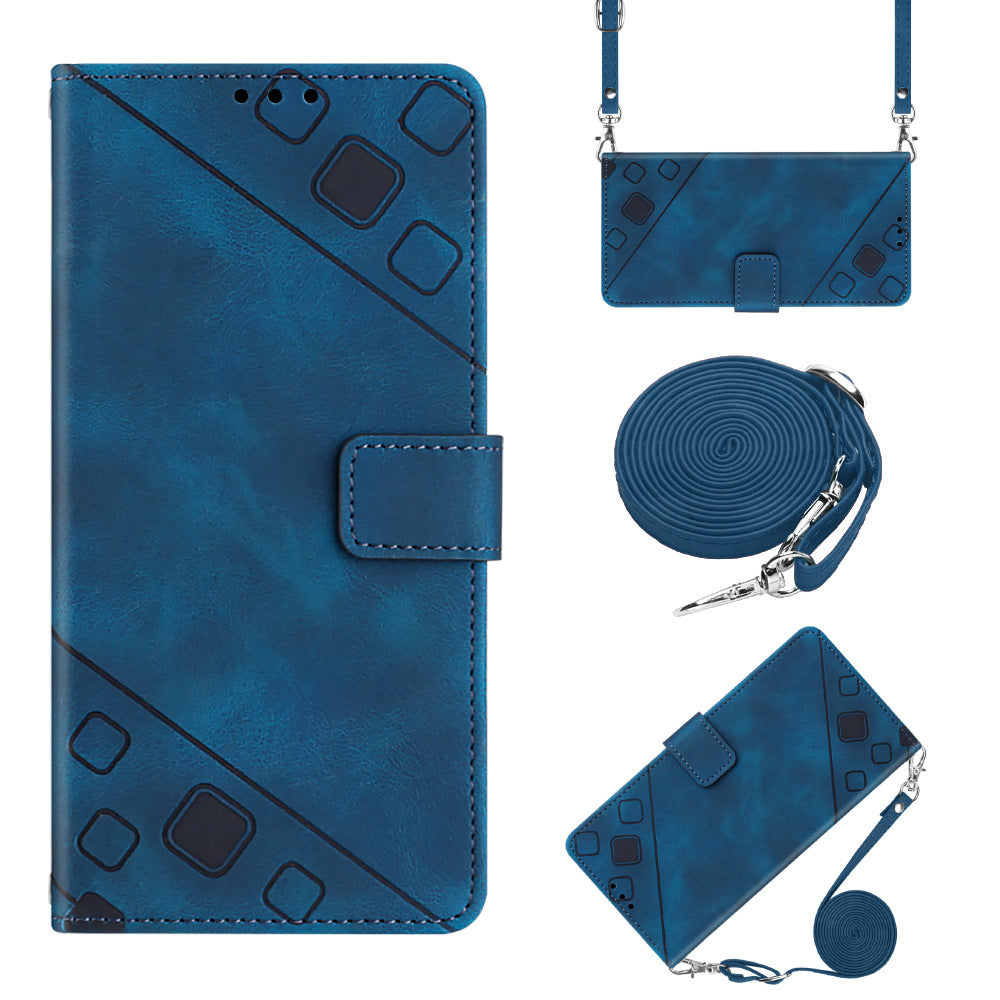 Skin-senseling Embossed Mobile Phone Case en cuir Flip Card Argent