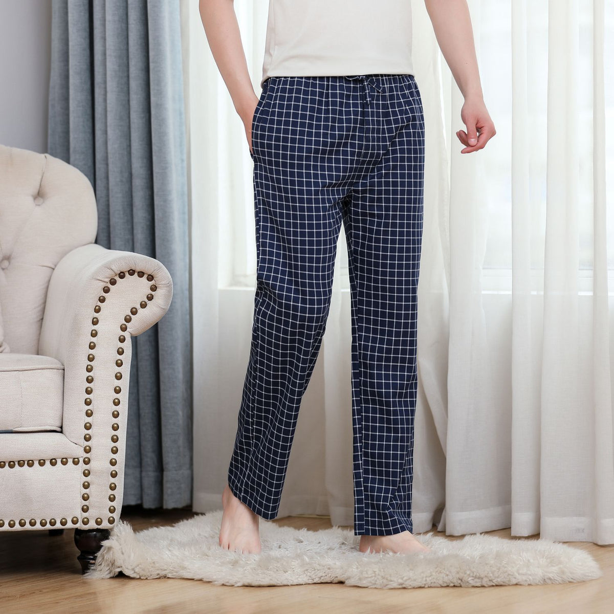Coton Surdimensionner Loose Confortable Respirant Printemps Et Pajamas Men's Thin