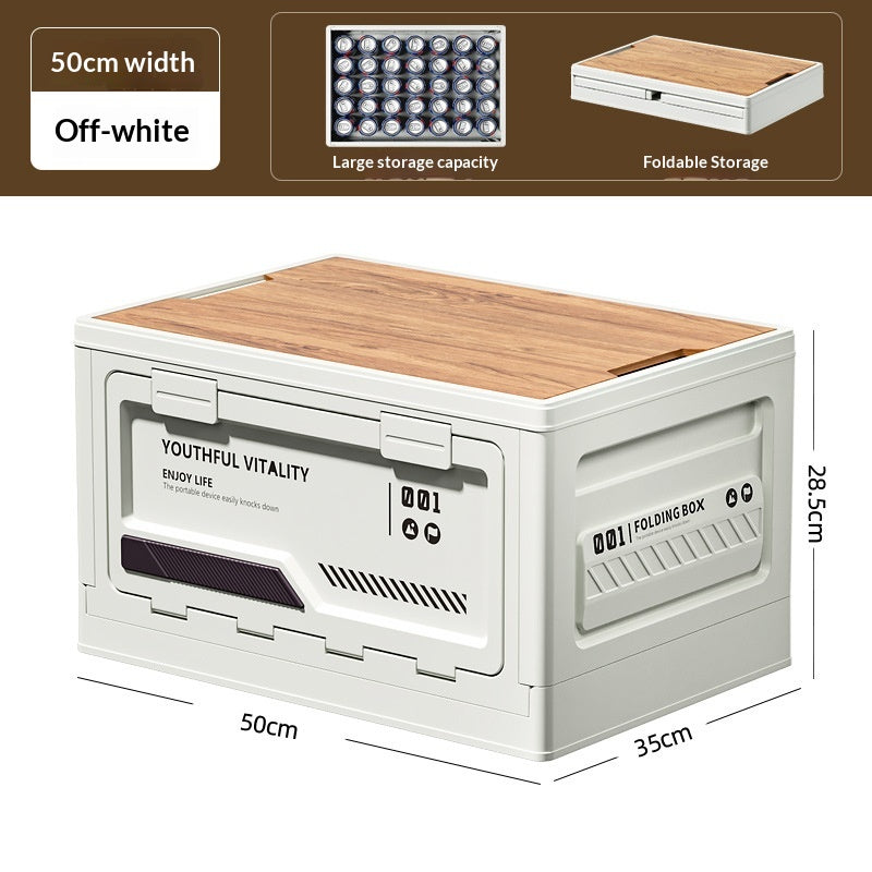 Boîte de rangement en camping extérieur avec porte d'ouverture latérale et couvercle en bois