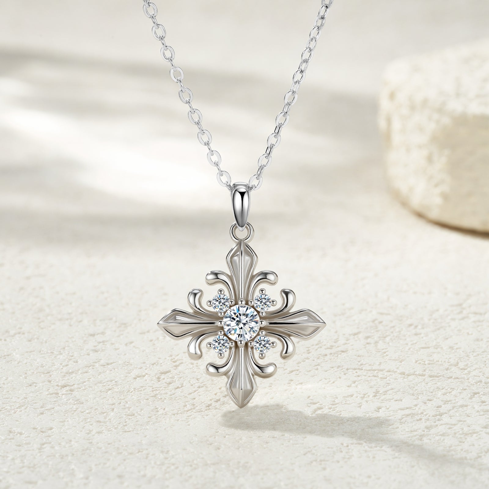 S925 Argent Sterling 0.3ct D Couleur VVS1 Moissanite Croix Pendentif Fleur Collier 40cm Plat
