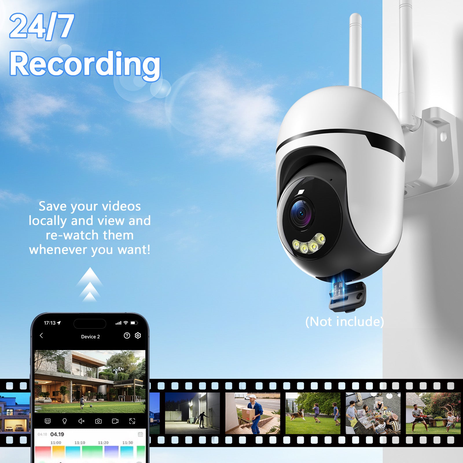 3MP PTZ Sans fil intérieur extérieur Mini caméra CCTV Système de sécurité réseau Caméra Wifi Avec