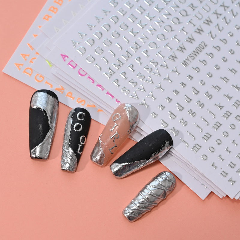 Stickers Nail 12 Couleurs Boîtier en lettres anglaises Décoration pour bricolage fluorescent