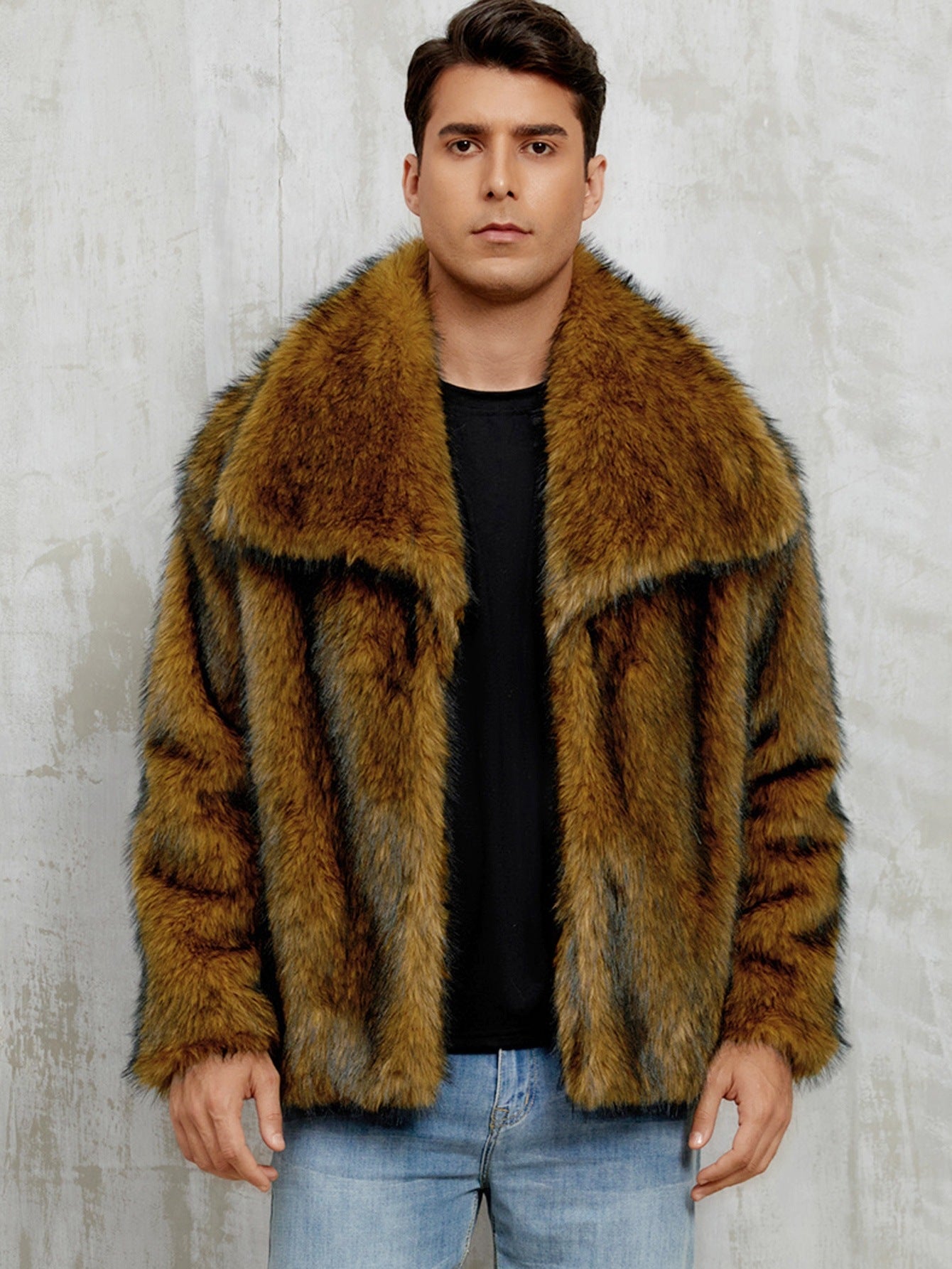 Veste en fausse fourrure de style Lapel pour homme