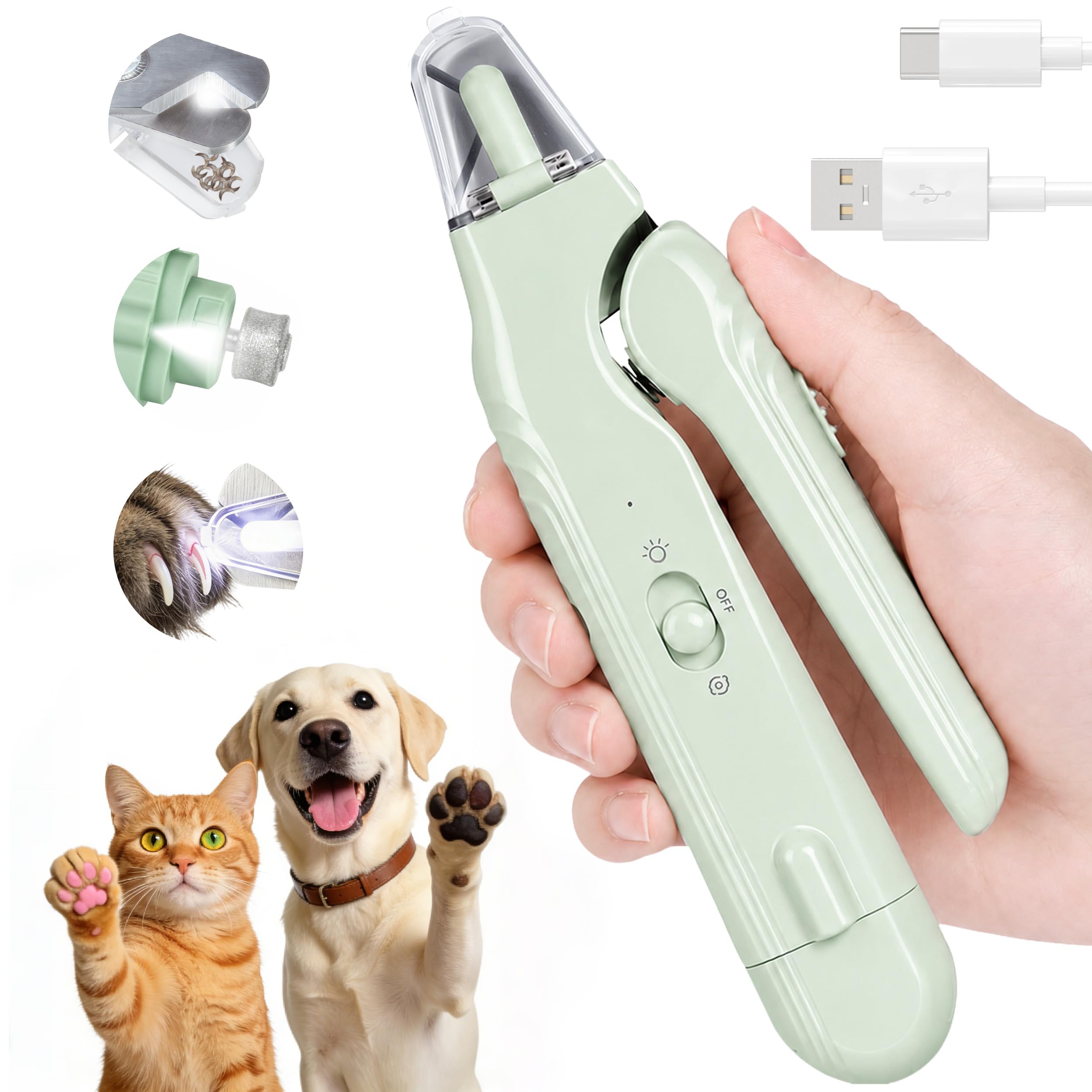 2-en-1 Clippers pour ongles de chien avec lumière - Poignard électrique pour ongles pour petits grands chiens