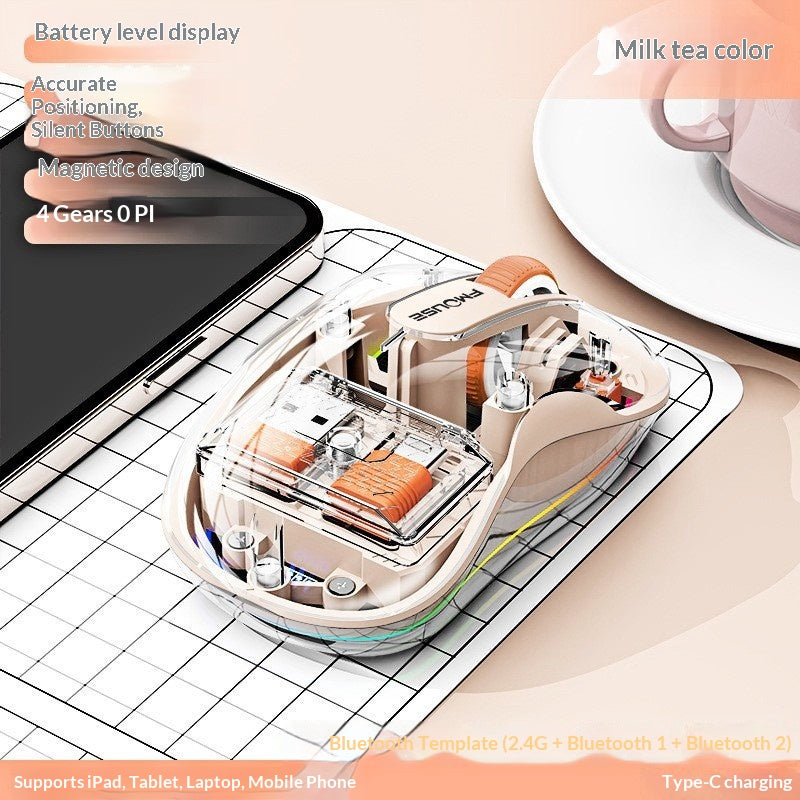 Bluetooth transparent sans fil à trois modes Silencieux Souris rétroéclairée multicolore