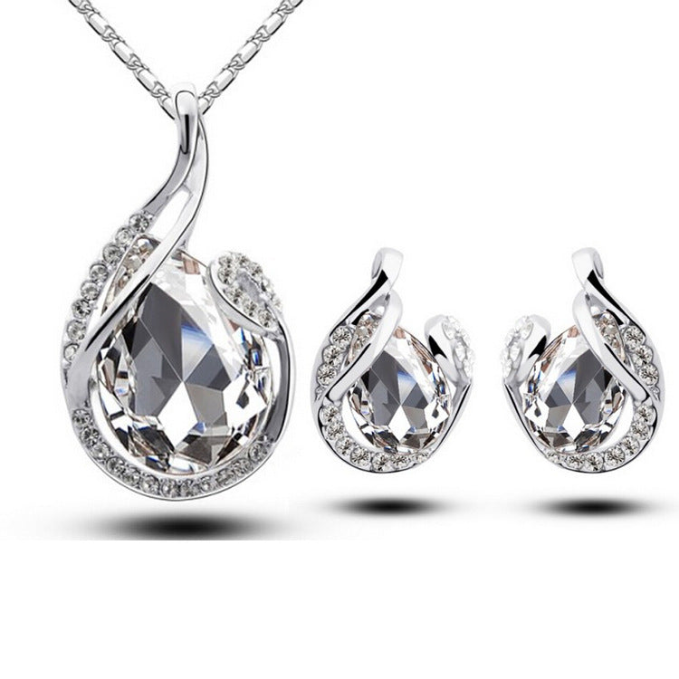 3pcs Strass Collier ensemble avec boucles d'oreilles Mode en forme de goutte d'eau pour femmes Val