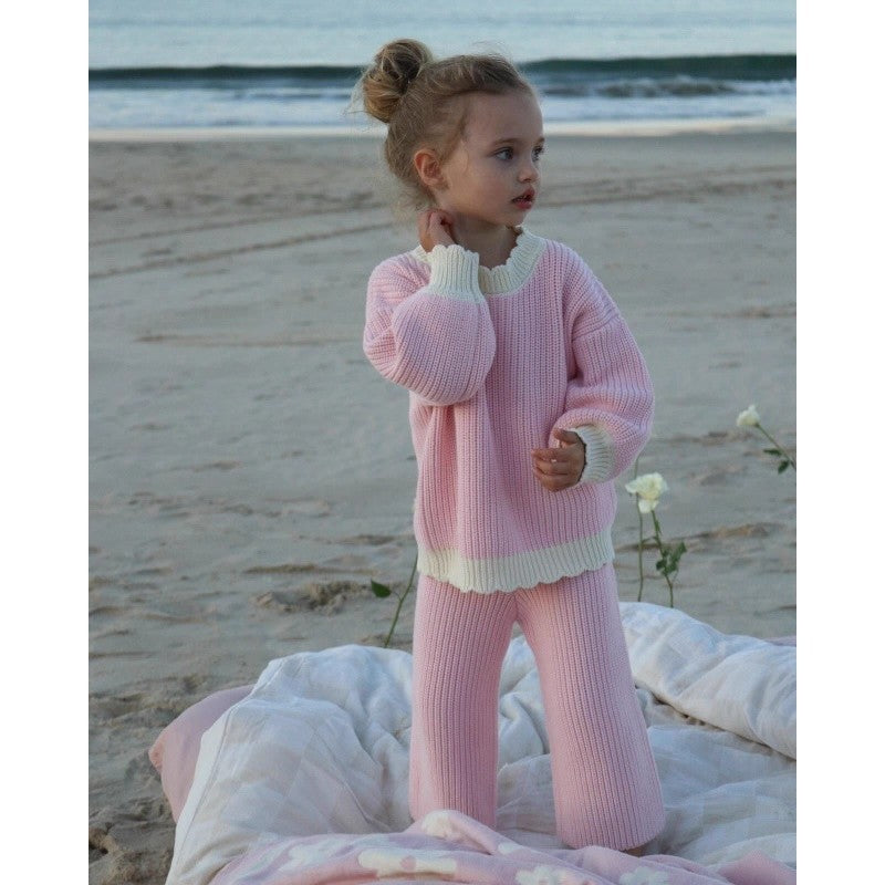 Set de sweater à volants chic tricoté top et pantalons occasionnels deux-pièces pour les enfants et Bab
