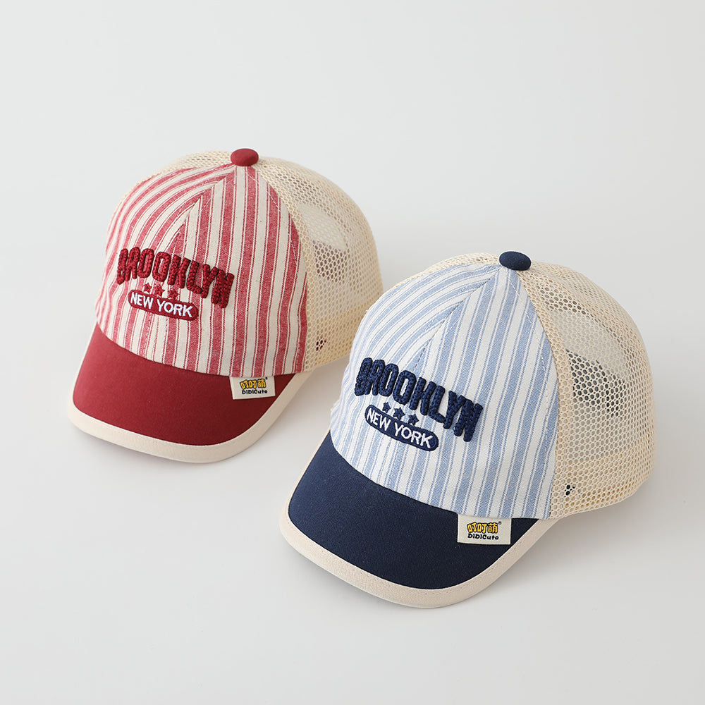 Summer Baby Vertical-striped Mesh Patchwork Brodé YORK Casquette de baseball pour Park Playtim