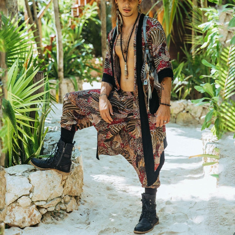 Manche courte Long Cardigan Matching Longueur cheville Pantalons bandés