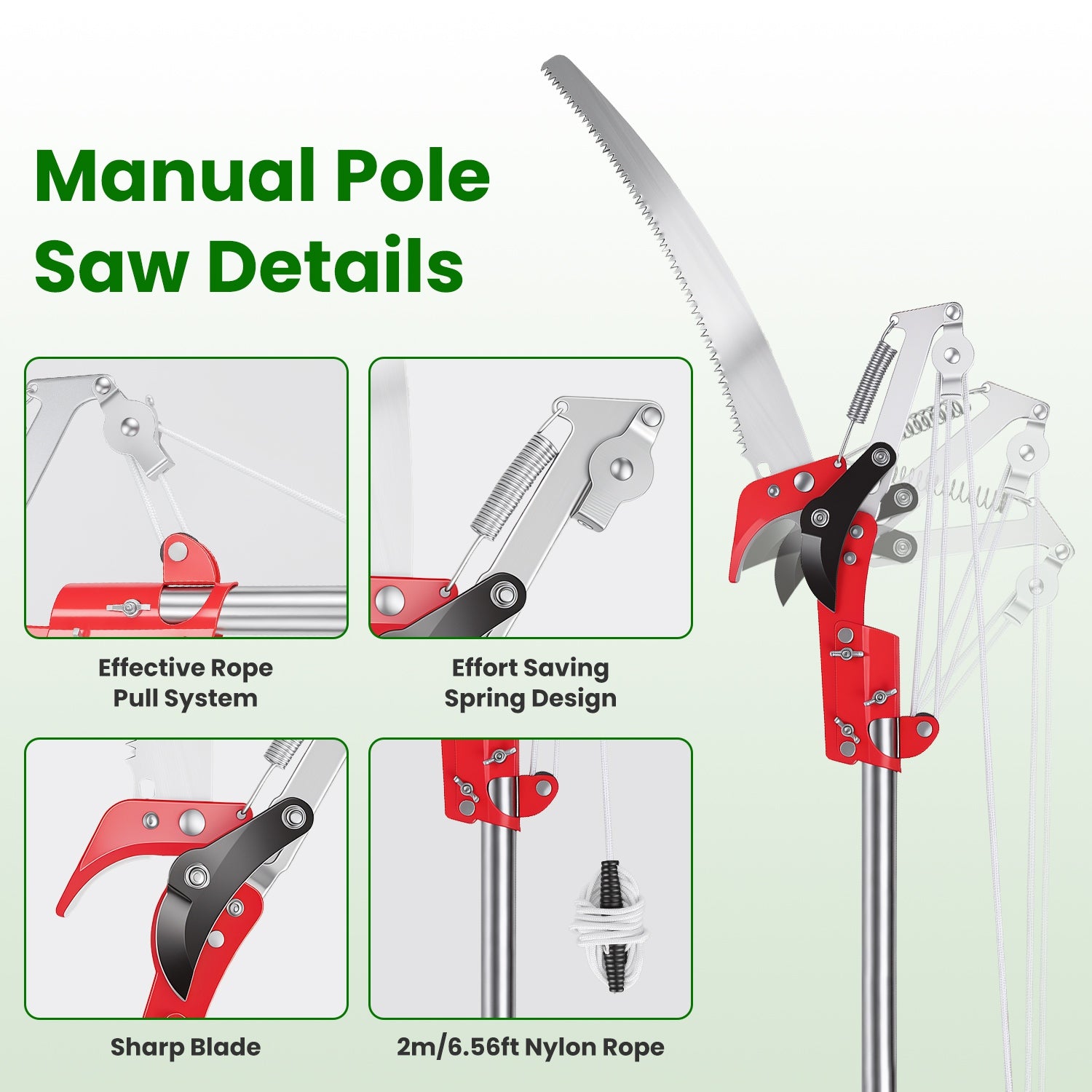14.4FT OU 10.9FT Option 2-en-1 Picker de scie et de fruits avec Pol en acier inoxydable extensible