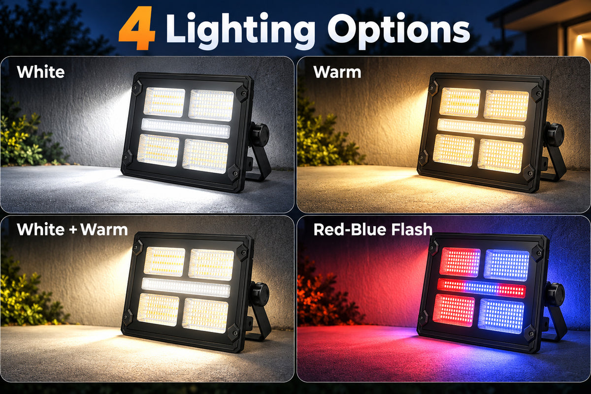 Afficheur de batterie rechargeable alimenté par le solaire Type C LED Lumière de déluge W884 3 Bleu Rouge Dimmable