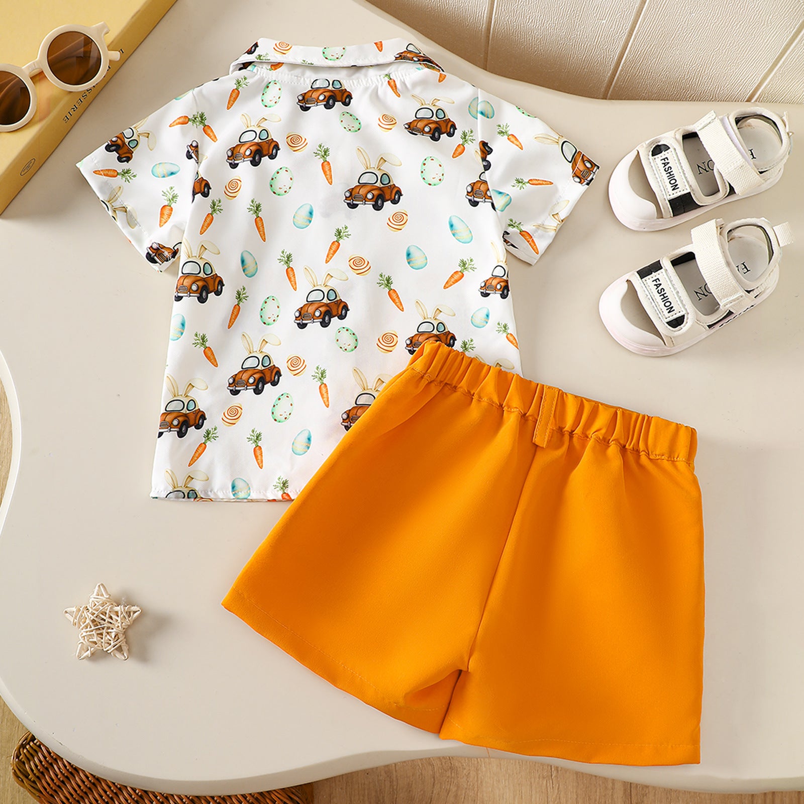 Cartoon lapin Œuf de Pâques Imprimer Chemise et shorts Set