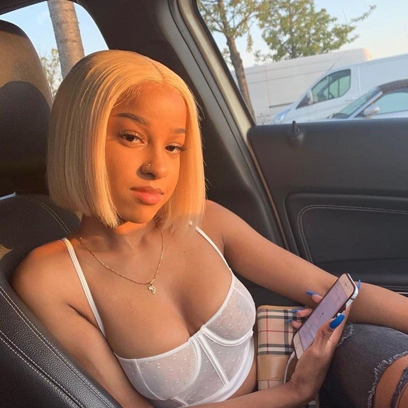 613 Blonde Bob Perruque courte droite Perruques cheveux humains pour les femmes