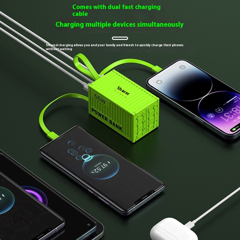 Conteneur de grande capacité créatif avec ligne 66W Super Fast Power Bank 20000 MA Mobile Powe