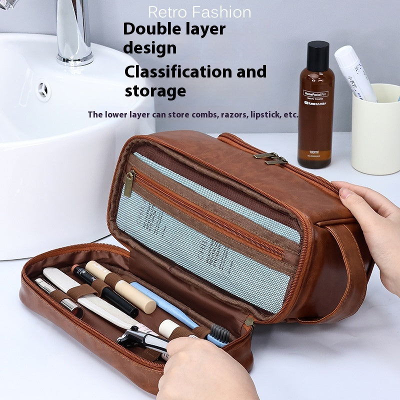 Leather Cosmetics Sac de rangement Travel Sac de toilette Portable Hommes Business Simplicité Porta